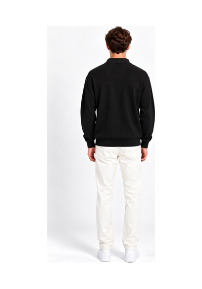 Polo Yaka Fermuarlı Uzun Kollu Erkek Kazak 102101 Siyah-aw19