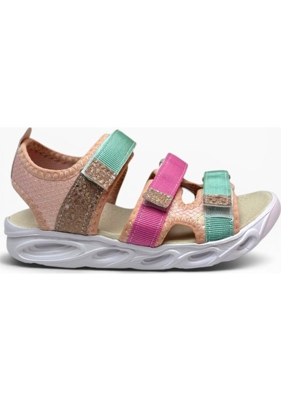 Arzen Bebe 231-26 3 Cırtlı Anatomik Kız Çocuk Sandalet Somon Yeşil Pembe 31-35