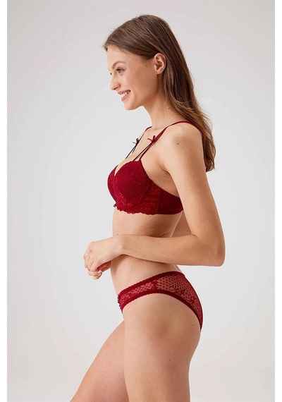 Pierre Cardin 4031 Kadın Bordo Balenli Destekli Dantelli Sütyen Külot Takım -bordo Bordo