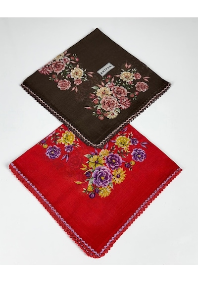 Eripek 2'li Paket Oyalı Pamuk Yazma 6595 Kahve-kırmızı