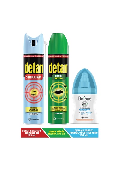 Detan Sinekkıran 275 ML + Detan Hamam Böceği Öldürücü 275 ML + Defans Sinek Kovucu Losyon 100 ML