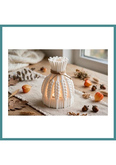 Trendexa 3d Baskı Buğday Demeti Tealight Mumluk Jüt İpli Dekoratif Sonbahar Hasat Feneri Şamdan Masa Süsü Mac Çok Renkli