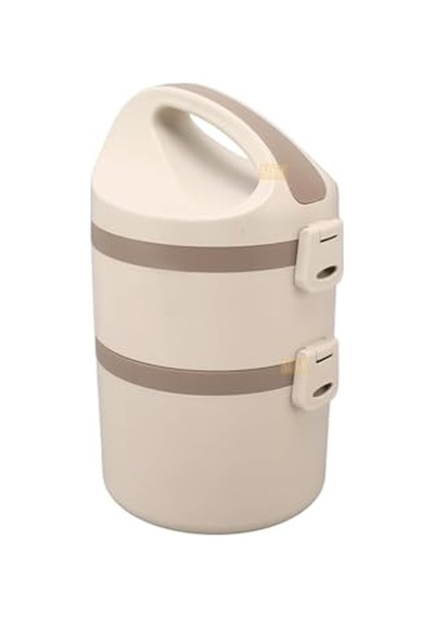 Vagonlife Bento 1800ml Lunchbox 2 Katlı 4-6 Saat Sıcak/soğuk Termos Özellikli Çelik Sefer Tası Yemek Kutusu Bej Diğer