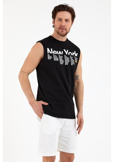 Spr22Ts125 Kolsuz Bisiklet Yaka New York Baskı Erkek Tshırt