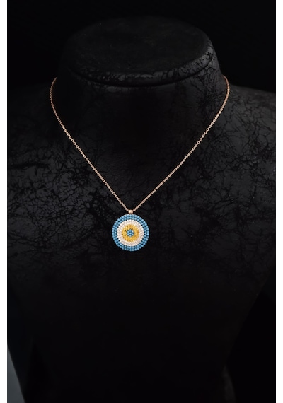 925 Ayar Gümüş Rose Kaplama Firuze Zirkon Taşlı Nazar Boncuğu Kolye UVPTS100610