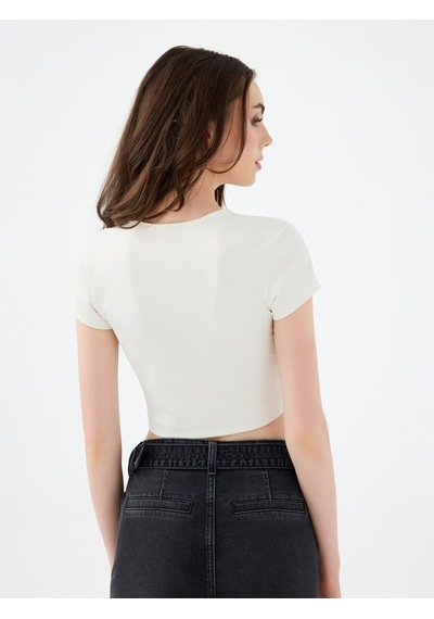 LOFT Crop Kadın Tshirt K.kol Lf2040462 Q1.v1 Ekru