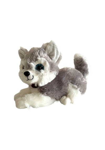 Peluş Köpek Havlayan Yatan Sevimli Peluş Köpek 25 Cm Yatan Sesli Köpek Peluş - Gri Gri