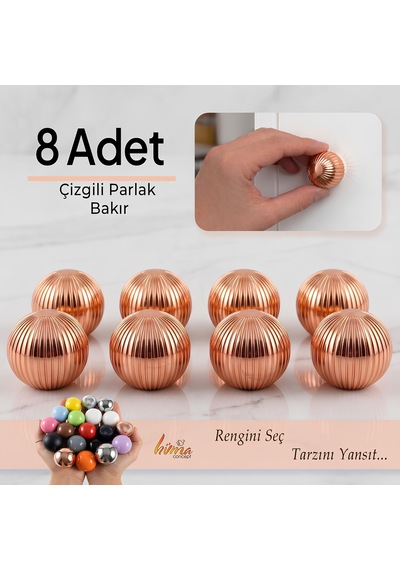 8 Adet Sert Plastik Düğme Yuvarlak Top Çizgili Parlak Bakır Dolap Mobilya Mutfak Dolabı Çekmece Kulbu Kulpu Kulplar