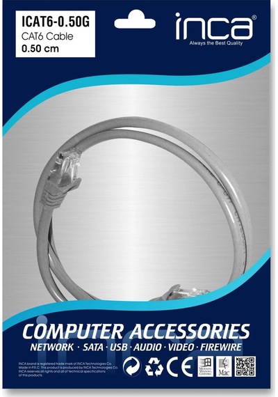 Ontech - Inca Icat6-0,50g 0,50mt 24awg Cat6 Utp Patch Kablo Gri