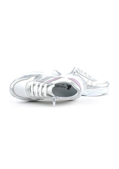 Hakiki Deri Gümüş Pembe Kalın Tabanlı Kız Çocuk Sneakers Ayakkabı Gümüş