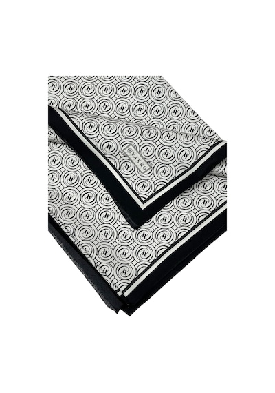 Vakko Twill İpek Şal - Helezon Monogram - Beyaz Siyah