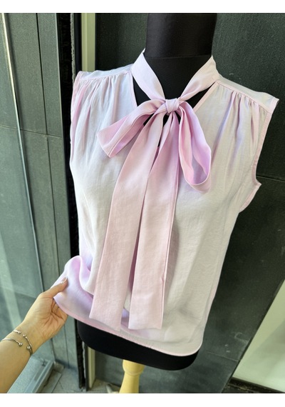 Pera Moda Sıfır Kol Fularlı Modal Yazlık Kadın Gömleği Pembe