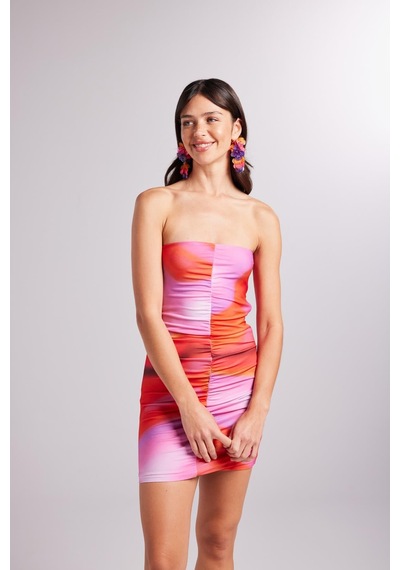 Holly Lolly Drapeli Mini Straplez Dainty Elbise Turuncu