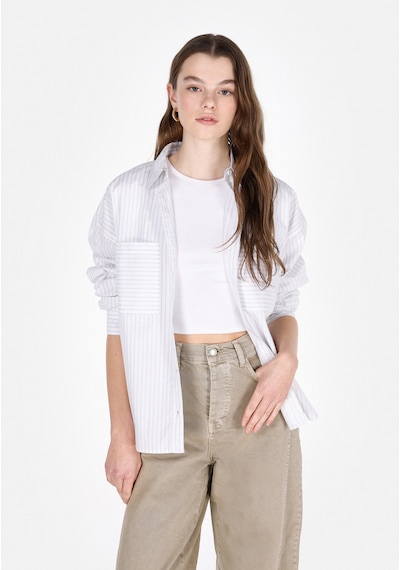 Colin's Colins Regular Fit Shirt Neck Çizgili Kadın Beyaz Uzun Kol Gömlek Cl1073325 Cl1073325 Q1.v1 Wht Beyaz