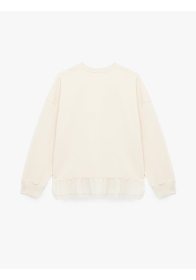 Koton Uzun Kollu Bisiklet Yaka Kalp Baskılı Sweatshirt Ekru 6sak10185ek