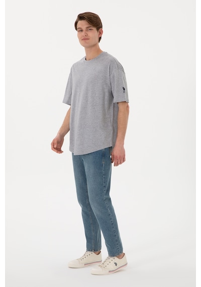 U.S. Polo Assn. Erkek Long Fit Bisiklet Yaka Gri Melanj Basic Tişört 50305988-VR086
