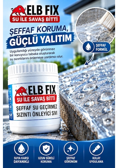 Elb Fıx Şeffaf Su Geçirmez Sızıntı Önleyici Sıvı Yalıtım Ürünü 1 Kg Çatlak Ve Su Sızıntısı Önleyic