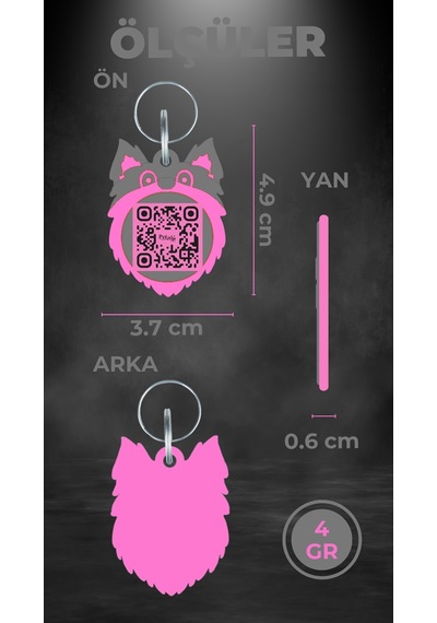 Petjoo 6.Skye Pembe-Gri Qr'lı Köpek Künyesi