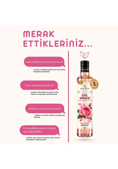 Bala Hatun Gül Sirkesi 500ml - Doğal Fermantasyon - Rose Vinegar