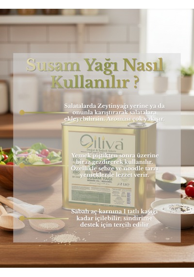 %100 Doğal Susam Yağı 2 L Soğuk Sıkım, Teneke Ambalaj Tazeliğini Korur
