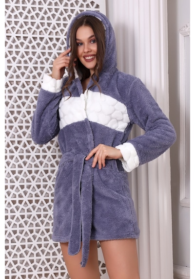 Wordex Fawn 3310 Welsoft Polar Peluş Kadın Kapşonlu Yumoş Sabahlık Gri