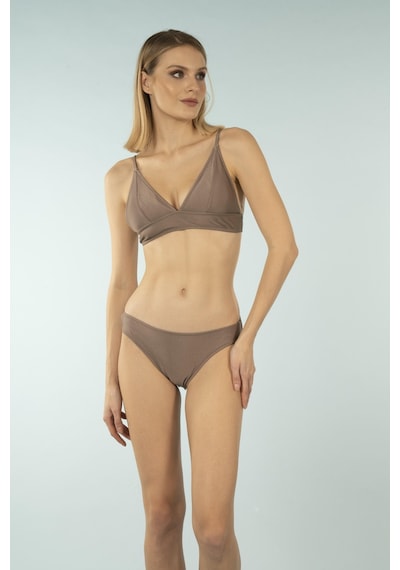 Estiva Geniş Bantlı Toparlayıcı Üçgen Bikini Takımı - Kahverengi Çok Renkli