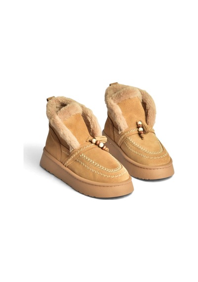 Fox Shoes Z357183561 Vizon Hakiki Deri Süet Kürklü Kadın Bot