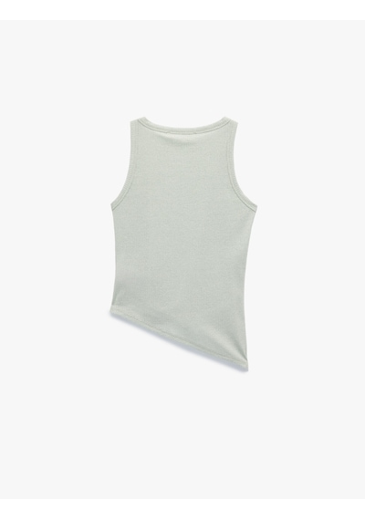 Koton Slim Fit Asimetrik Kesim Drapeli Metalik İplik Detaylı Simli Fitilli Bluz Yeşil 6sak10025uk