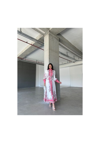 Wellway İthal Babel Kumaş Elbise Kemer Dahildir - Pembe Nhn45 Pembe