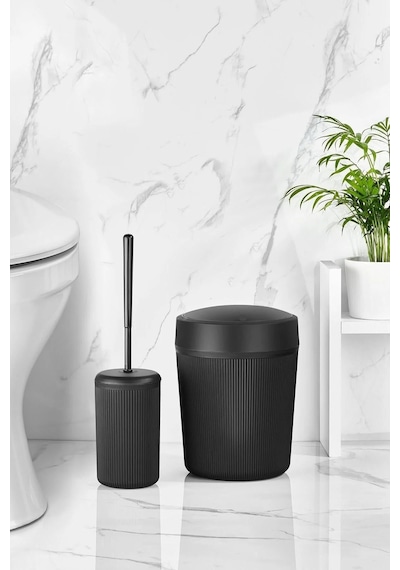 Banyo Çöp Kovası Ve Tuvalet Fırçası Seti 087 Siyah