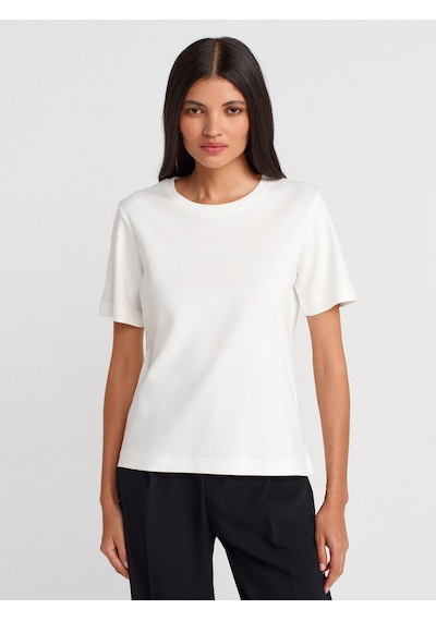 Dilvin 31763 Bisiklet Yaka T-shirt-ekru Ekru