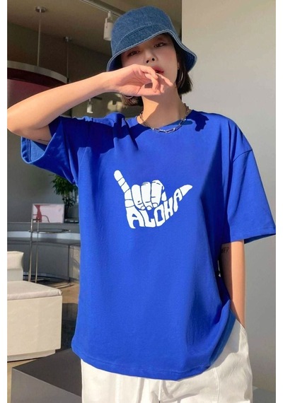 Kadın Aloha Baskılı Oversize T-shirt 001