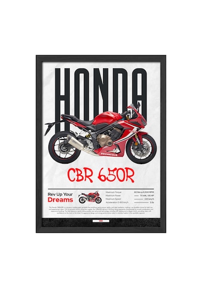 Honda Cbr 650r Siyah Ahşap Çerçeveli Poster, Dekoratif Motosiklet Duvar Tablosu