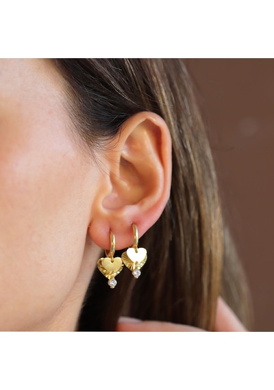Kalp Göçmen Modeli Gold Gümüş Küpe Gümüş