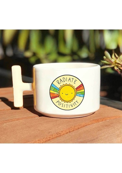 Radiate Positivity Baskılı Beyaz T Kulp Kupa Bardak