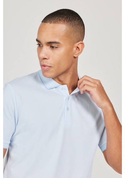 Ac&Co / Altınyıldız Classics 4A4820200047AmvXL Düğmeli Polo Yaka Cepsiz Slim Fit Erkek Tişört Açık Mavi