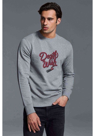 Riverdale Death Wish Baskılı Gri Melanj Erkek Örme Sweatshirt