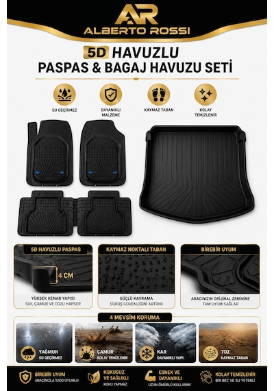 Chery Omoda 5 2022+ Uyumlu Araca Özel 3d Bagaj Havuzu Ve Paspas Venüs Siyah