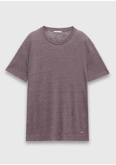 Ramsey Mürdüm Düz %100 Keten T-shirt