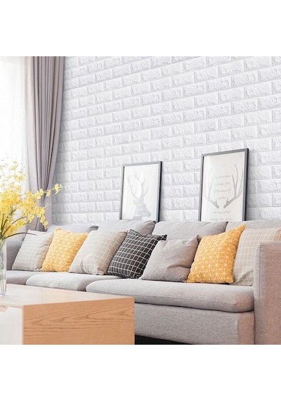 50cmx500cm 2,5 M2 1 Adet Yapışkanlı Duvar Kağıdı Esnek Köpük Paneli Beyaz 3d Tuğla Desen Ev Ofis