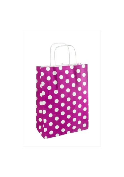 8x18x24 - 129 - Cm Benekli Büküm Saplı Kağıt Poşet 1 - Csmo-tex - Adet Mor