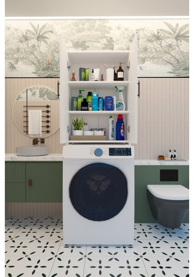 Terra İki Kapaklı Çamaşır Makinesi Dolabı Beyaz
