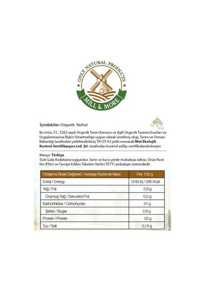 Bakliyat Seti - Organik Pilavlık Bulgur 750 G Organik Nohut 750 G Organik Kuru Fasulye 750 G