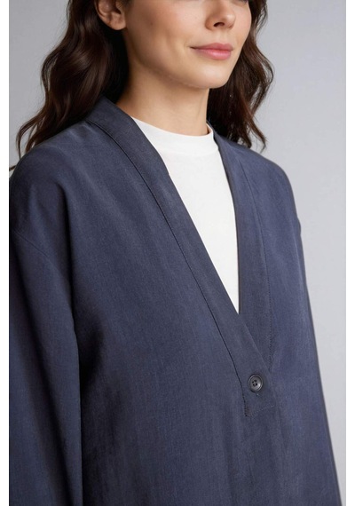 Defacto Regular Fıt V Yaka Modal Kimono H0673ax26spnv42 Lacivert-nv42
