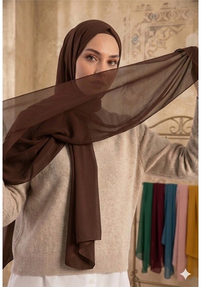 Sonbaharmoda Yüksek Kaliteli Düz Şifon Şal Şıklığı Ve Rahatlığı Bir Arada Kahverengi