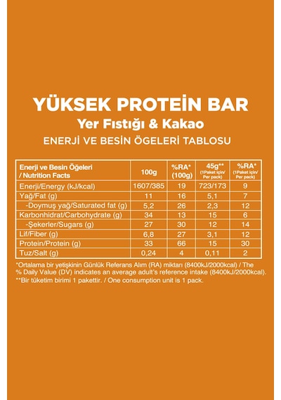 Fellas Yer Fıstığı ve Kakaolu Yüksek Protein Bar 45 Gr x 12 Adet