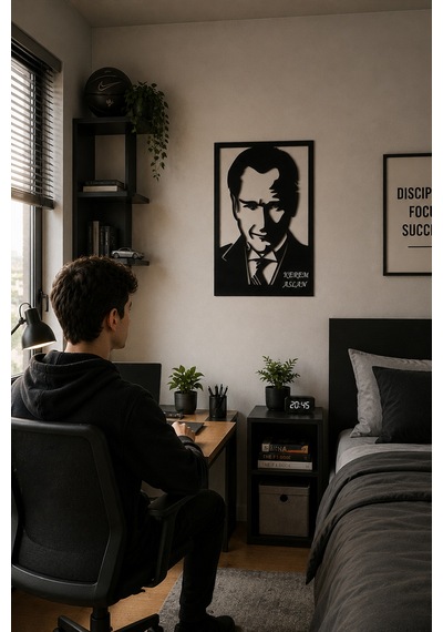 Lucenda Kişiye Özel Atatürk Silüet Led Işıklı Dekoratif Duvar Tablosu İsim Yazılı Modern Tablo Siyah - 905604841 Siyah