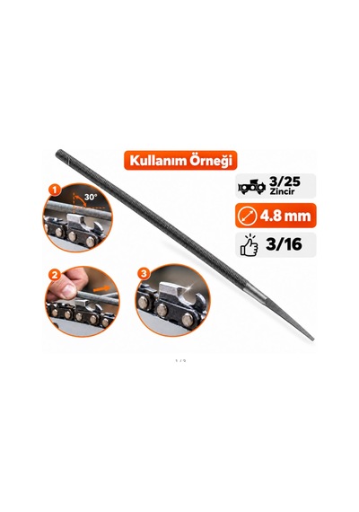 Algaride 4,8 Mm 3/16 Motorlu Testere Zincir Eğesi 3/25 Zincir Uyumlu Yuvarlak Bileme Eğesi 1 Adet