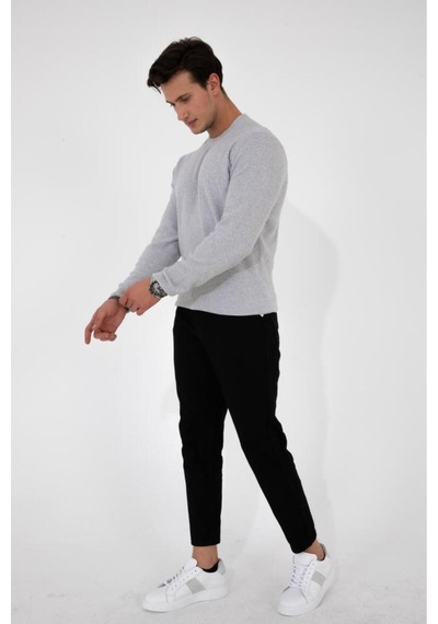 Erkek Gri Regular Fit Bisiklet Yaka %100 Pamuk Triko Kazak Hlthe012131