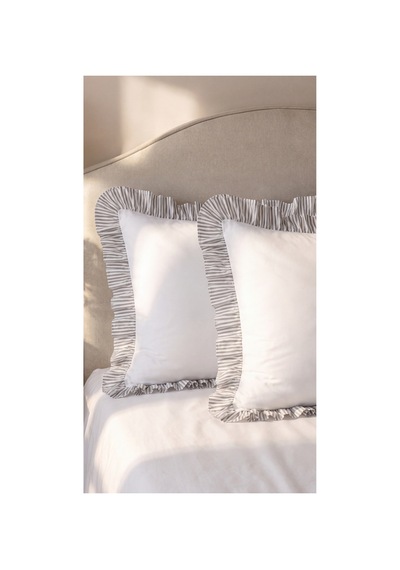 2'li Pamuklu Kumaş Çizgili Fırfırlı Yastık Kılıfı50x70 Cm Gri - 905308848 Gri